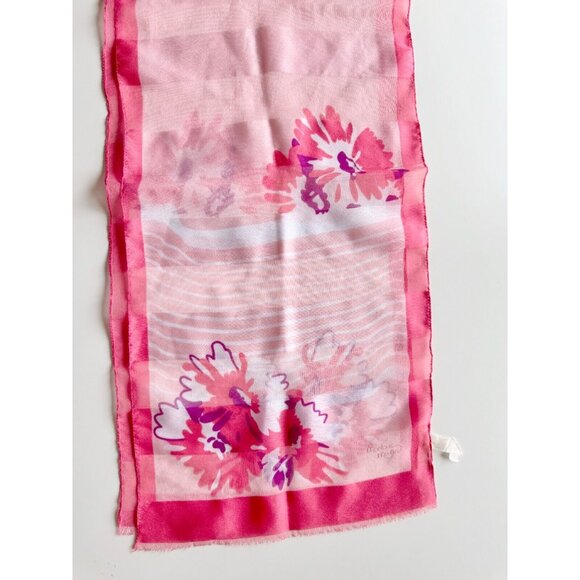 Vintage MONIQUE MARTIN Pink Floral Striped Polyester 53"x11" Rectangle Scarf - Picture 2 of 8